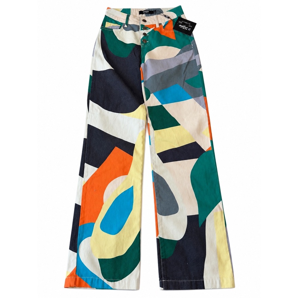 Jaded London Abstract Art Print Boyfriend Fit Jeans Multi Color W24 JWL 1848
